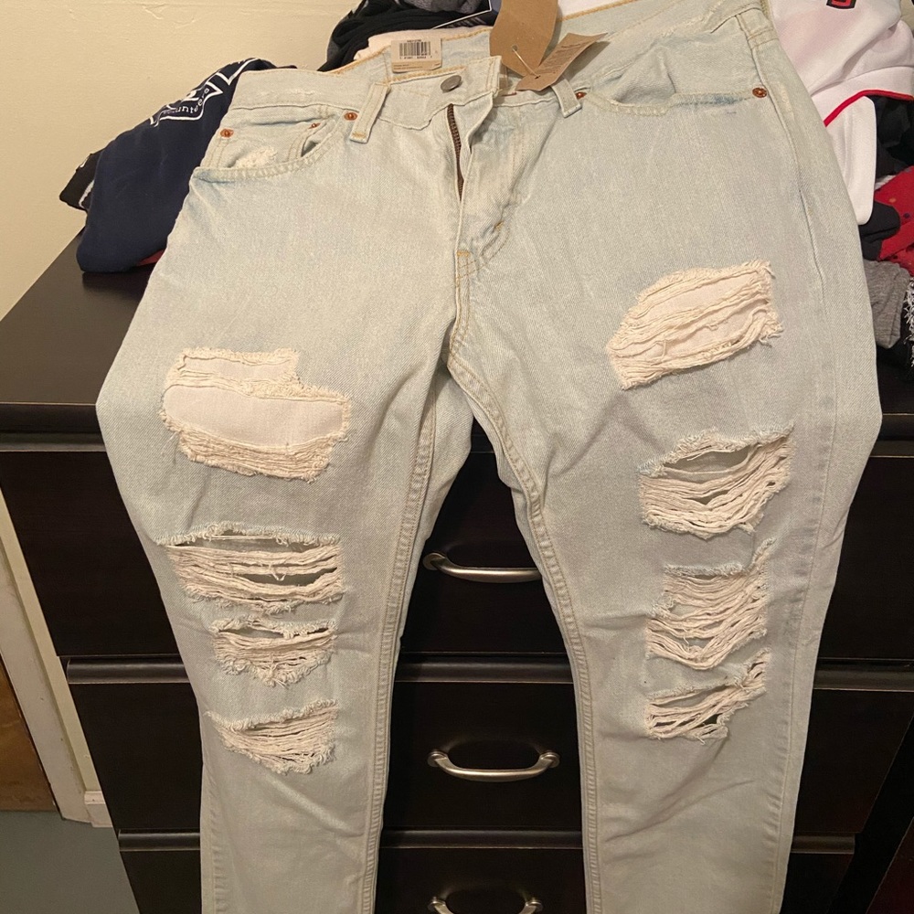 Levi Mens 511 Slim Fit Light Wash Distressed Jeans